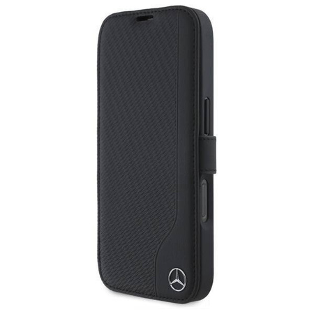 Original Handyhülle IPHONE 16 Mercedes Bookcase Leather Wood Imitation (MEBKP16S23RBGVK) schwarz