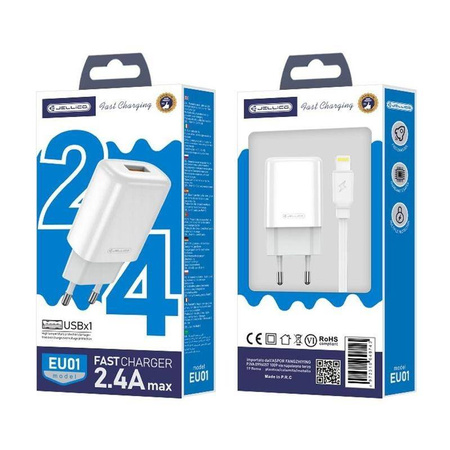 Wall Charger 2.4A USB + Cable USB - Lightning Jellico EU01 white