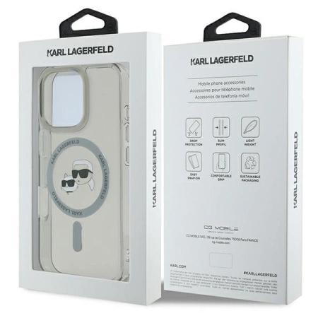 Karl Lagerfeld IML Metal Karl&amp;Choupette Head MagSafe Hülle für iPhone 16 Pro - Schwarz