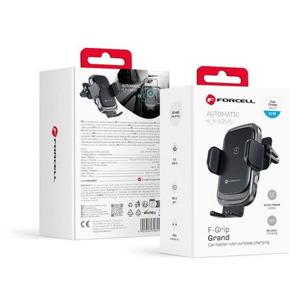 FORCELL F-GRIP Grand (F-24) uchwyt do kratki wlotu z ładowaniem indukcjnym 15W srebrny
