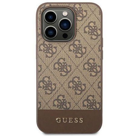 Guess 4G Bottom Stripe Metal Logo Collection - Etui iPhone 14 Pro (brązowy)