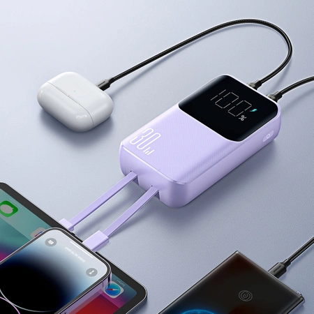 Joyroom Powerbank 30 W 10000 mAh mit integrierten Lightning und USB-C-Kabeln lila (JR-PBC06)