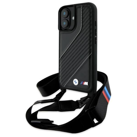 Original Handyhülle IPHONE 16 PLUS BMW Hardcase M Edition Carbon Stripe & Strap (BMHCP16M23PSCCK) schwarz