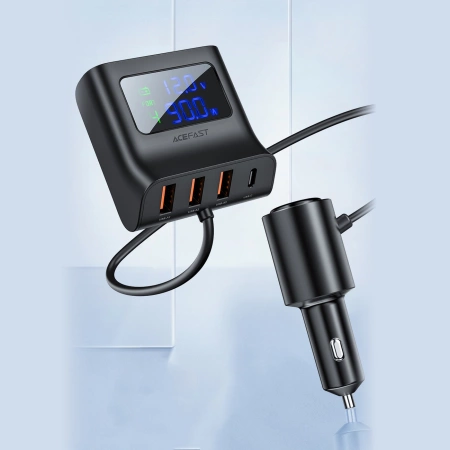 Acefast ładowarka samochodowa 90W USB Typ C / 3x USB / gniazdo zapalniczki, PPS, PD3.0, QC3.0, AFC, FCP stacja ładująca czarny (B8 black)