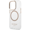 Original Case IPHONE 15 PRO MAX Guess Hard Case Metal Outline Magsafe gold
