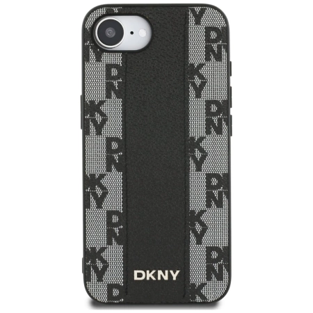 Etui DKNY Leather Checkered Mono Pattern MagSafe na iPhone 16e - czarny