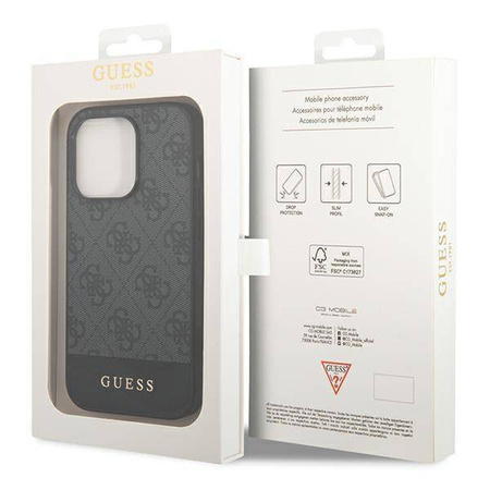 Guess 4G Bottom Stripe Metal Logo Collection - Etui iPhone 14 Pro Max (szary)
