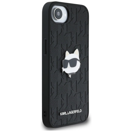 Karl Lagerfeld Monogramm Choupette Kopf Pin iPhone 16e Hülle - Schwarz