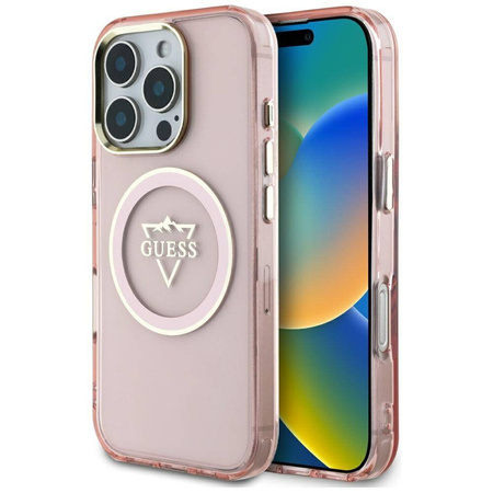 Oryginalne Etui IPHONE 16 PRO MAX Guess IML Metal Mountain Logo MagSafe różowe