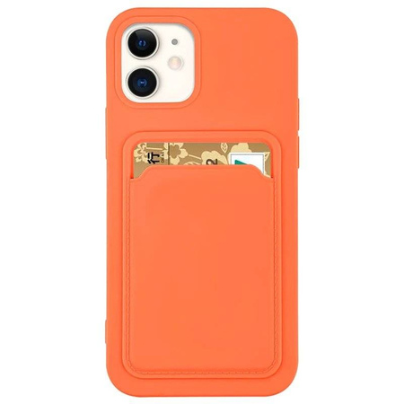 Card Case silikonowe etui portfel z kieszonką na kartę dokumenty do iPhone 12 Pro Max pomarańczowy