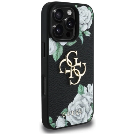 Guess Grained Roses Big 4G logo iPhone 16 Pro case - black