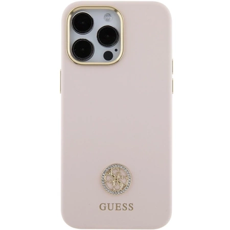 Guess Silicone Logo Strass 4G Case für iPhone 15 Pro Max - Rosa