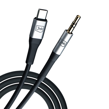Kabel 3mk AUX minijack 3.5 mm / USB-C - srebrny