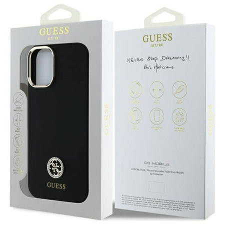 Original Case IPHONE 16 Guess Hardcase Silicone Logo Strass 4G (GUHCP16SM4DGPK) black