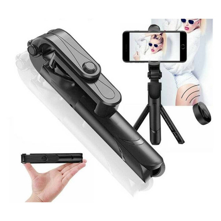 Statyw Tripod z Pilotem Bluetooth / Bezprzewodowy Selfie Stick / Kijek do Zdjęć SSTR-12 czarny