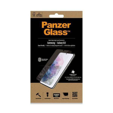 Tempered Glass 5D SAMSUNG GALAXY S22 PanzerGlass E2E Microfracture Case Friendly AntiBacterial (7293) black