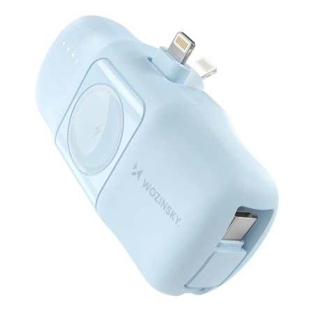 Wozinsky WF16-YLS 5000 mAh 15 W Lightning Mini-Powerbank mit integriertem USB-C-Kabel und Apple Watch Ladegerät – Blau