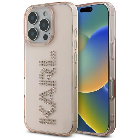 Karl Lagerfeld IML Strass Logo iPhone 16 Pro Max Hülle - Rosa