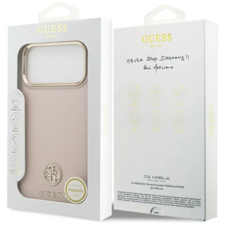 Etui Guess Grained Strass Logo MagSafe na iPhone 17 Pro Max - różowe