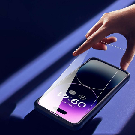 Baseus Full Screen Tempered Glass for iPhone 14 Pro Max with Anti Blue Light Filter and 0.3mm Speaker Cover + Mounting Frame