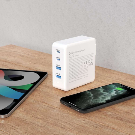 GaN 100W 2 x USB-C / 2 x USB Schnellladegerät Dudao A100EU – weiß