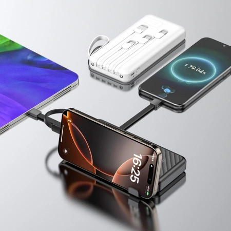 Dudao K11 10000mAh Powerbank with Built-in Cables - White