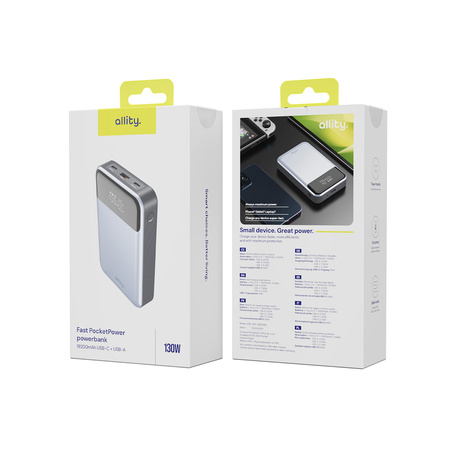 Allity power bank do laptopa APB-200 PD QC 130W 19200 mAh szary