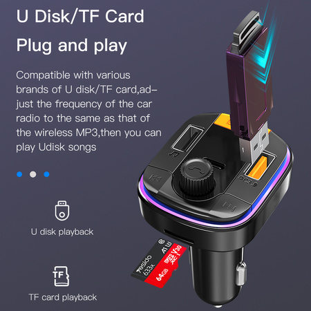 Yesido Transmiter FM Y45 MP3, Bluetooth - 2xUSB + Typ C + microSD - QC 18W PD 20W czarny