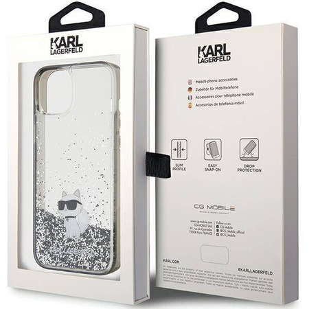 Karl Lagerfeld Liquid Glitter Choupette Hülle für iPhone 15 Plus – transparent