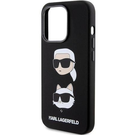Karl Lagerfeld Silikon Karl&Choupette Head Hülle für iPhone 15 Pro – Schwarz