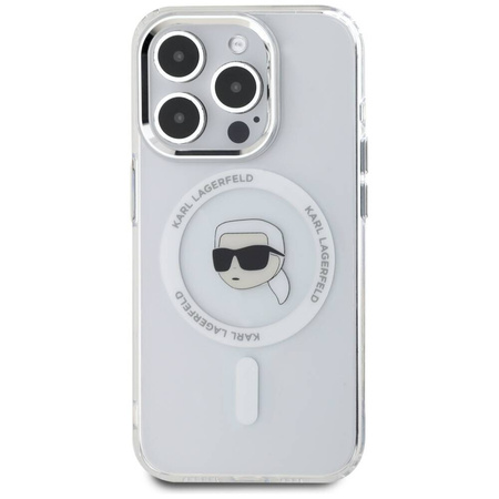Original Case IPHONE 15 PRO MAX Karl Lagerfeld Hardcase IML Metal Karl Head MagSafe white