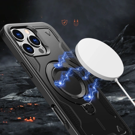 Hybrid Armor Trendige Hülle mit MagSafe für iPhone 16 Pro Max – Schwarz