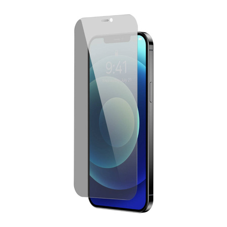 Baseus 2x Panzerglas für iPhone 12 Pro Max Privacy Anti Spy (Privatisierung) mit einer Abdeckung für den Lautsprecher + Positionierer (SGBL061002) (case friendly)