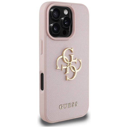 Schutzhülle IPHONE 16 PRO Guess Grained Big 4G Logo Small Classic Logo rosa