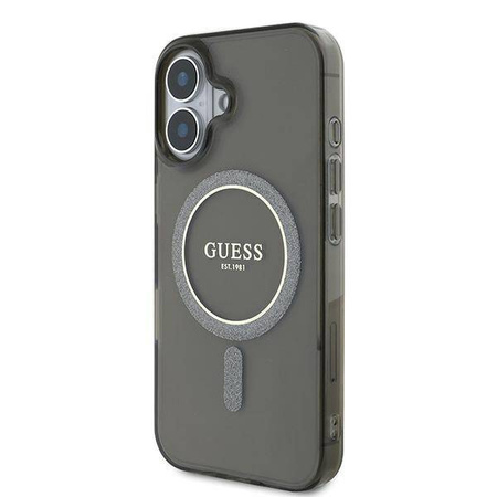 Original Handyhülle IPHONE 16 Guess Hardcase IML Glitter Circle MagSafe (GUHMP16SHFGEREK) schwarz