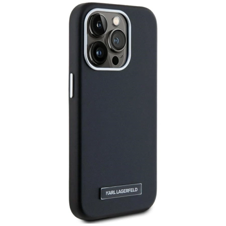 Karl Lagerfeld FW Metal Plate MagSafe iPhone 15 Pro Hülle - Schwarz