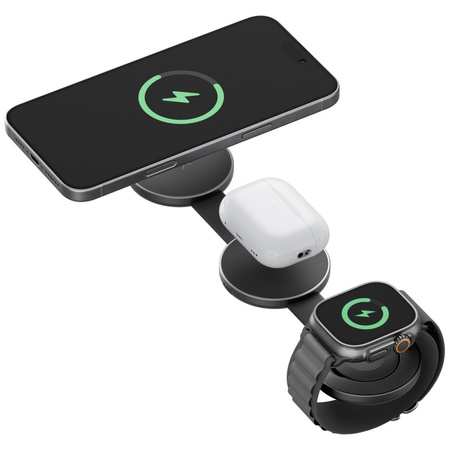 Ładowarka indukcyjna Energea Alumag Trio 3w1 Qi2 15W grafitowy