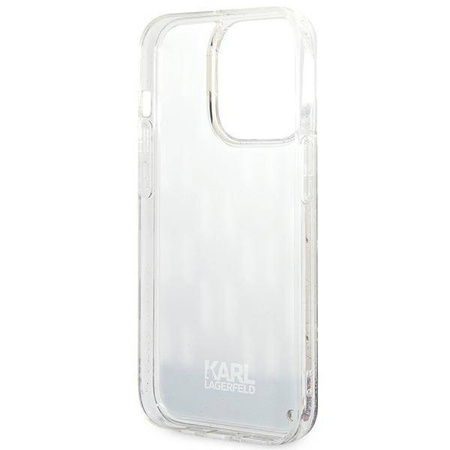 Original Handyhülle IPHONE 14 PRO MAX Karl Lagerfeld Hardcase Liquid Glitter Monogram (KLHCP14XLMNMS) silber