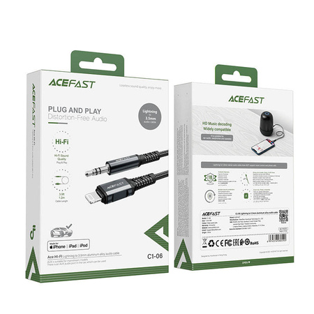 Acefast kabel audio MFI Lightning - 3,5mm mini jack (męski) 1,2m, AUX szary (C1-06 deep space gray)