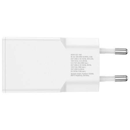 Ładowarka sieciowa 4smarts PDPlug Slim   Duos 20W GaN USB-C+USB-A + kabel USB-C 1.5m biały