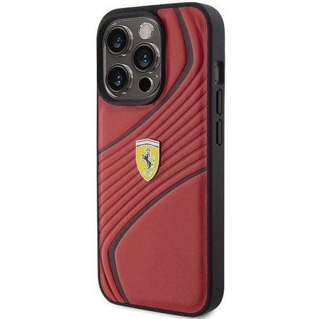 Ferrari Twist Metal Logo Hülle für iPhone 15 Pro – Rot