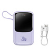 Baseus Qpow power bank 10000mAh wbudowany kabel Lightning 20W Quick Charge SCP AFC FCP fioletowy (PPQD020005)