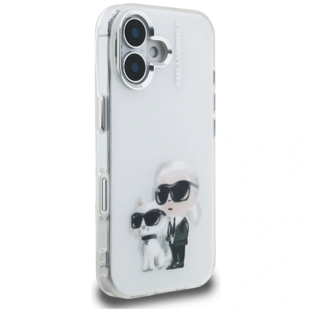 Etui Karl Lagerfeld IML Aquarelle Karl & Choupette & Logo na iPhone 16 - białe