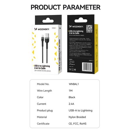 Kabel Wozinsky WNBAL1 USB-A / Lightning 2.4A 1 m - czarny