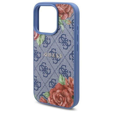 Etui Guess 4G Flowers Print MagSafe na iPhone 16 Pro Max - niebieskie