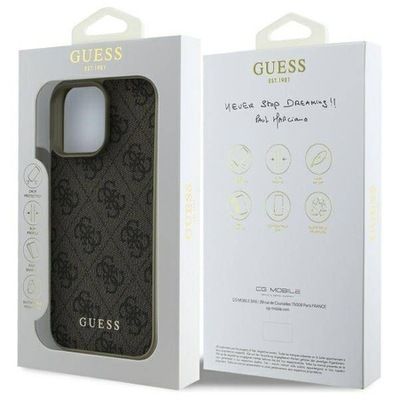 Original Handyhülle IPHONE 16 PRO Guess Hardcase 4G Charms Collection (GUHCP16LGF4GBR) braun