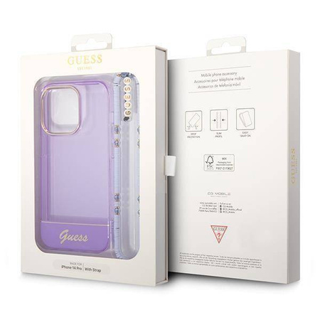 Guess Translucent Pearl Strap - Etui iPhone 14 Pro Max (fioletowy)