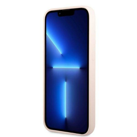 Oryginalne Etui IPHONE 13 PRO Guess Hard Case Silicone Logo Plate MagSafe (GUHMP13LSPLP) różowe