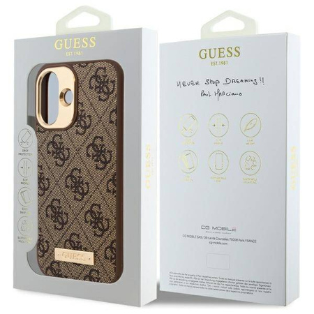 Original Case IPHONE 16 Guess Hardcase 4G Logo Plate MagSafe (GUHMP16SU4GPRW) brown
