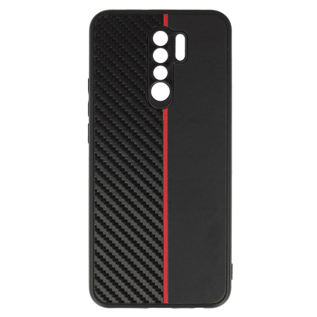 Tel Protect CARBON Case do Xiaomi Redmi 9 Czarny z czerwonym paskiem